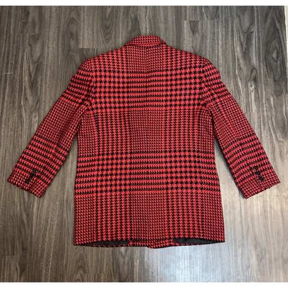 VTG LINDA ALLARD FOR ELLEN TRACY WOOL BLAZER JACKET  RED BLACK PLAID SIZE 14 - Picture 4 of 15